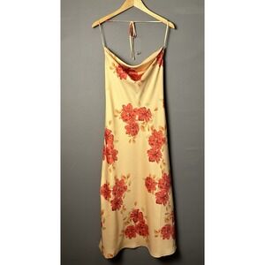WAYF The Beverly Floral Cowl Neck Slip Dress Yellow  XS Midi
